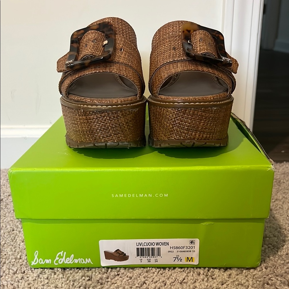 Sam Edelman Tan Woven Platform Sandals